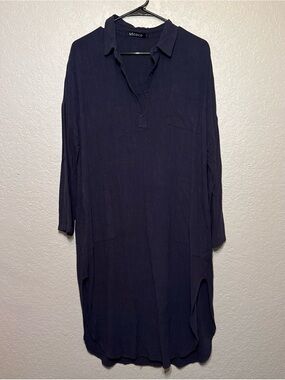 Navy Long-Sleeve Shirt Dress